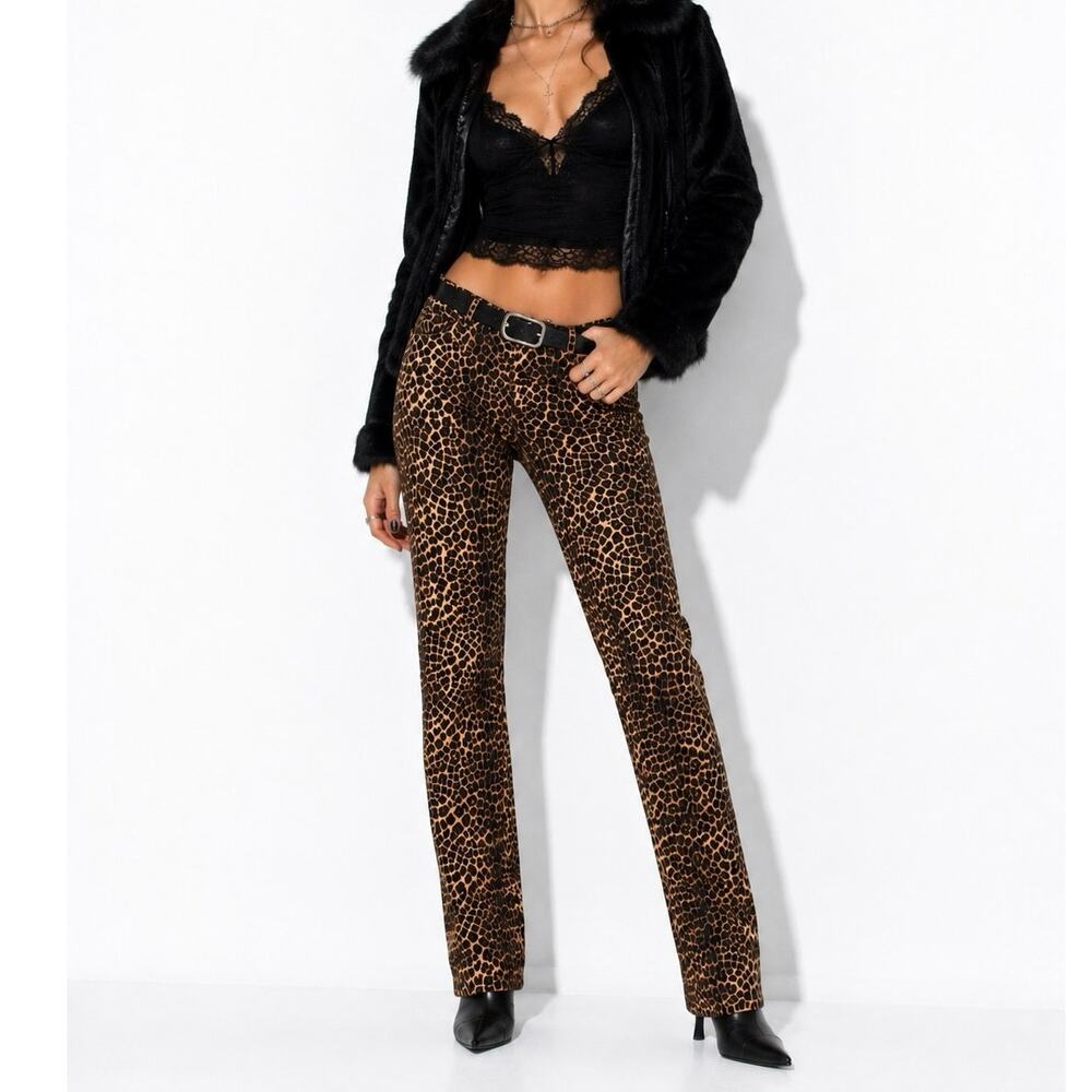 Zara Leopard Print Cigarette Skinny Jeans Animal Print Size 6 Y2K Mob Wife